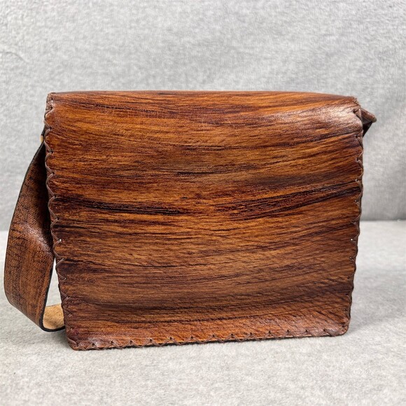 Handmade Owl Tooled Crossbody Leather Bag Brown Small Adjustable Strap - Picture 4 of 15